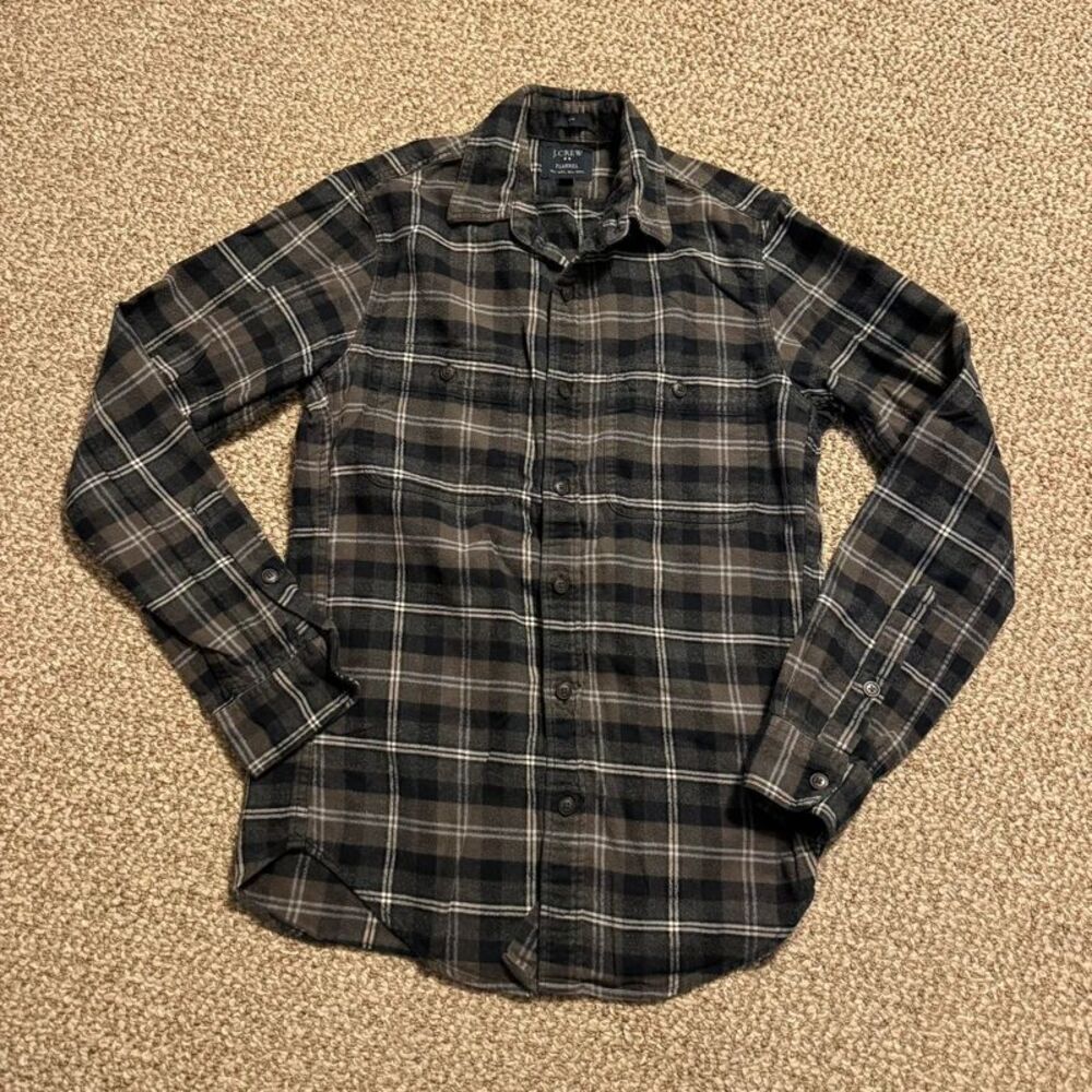 J.Crew Flannel Slim Fit Plaid Button Up Shirt Gray Black Extra Small